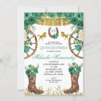 Western Emerald Green Charra Quinceanera Invitatia