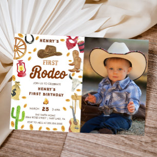 Invitation Western First Birthday Rodeo Baby Photo