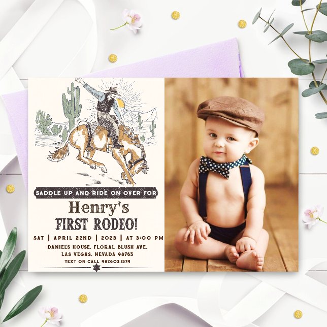 Invitation Western First Rodeo Cowboy 1er Birthday Photo (Créateur téléchargé)