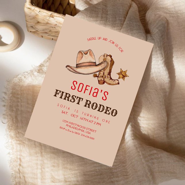 Invitation Western First Rodeo Cowgirl fête d'anniversaire (Créateur téléchargé)
