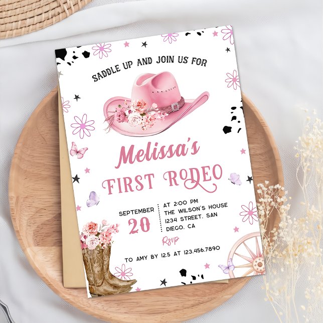 Invitation Western First Rodeo Wild West Cowgirl Anniversaire (Créateur téléchargé)
