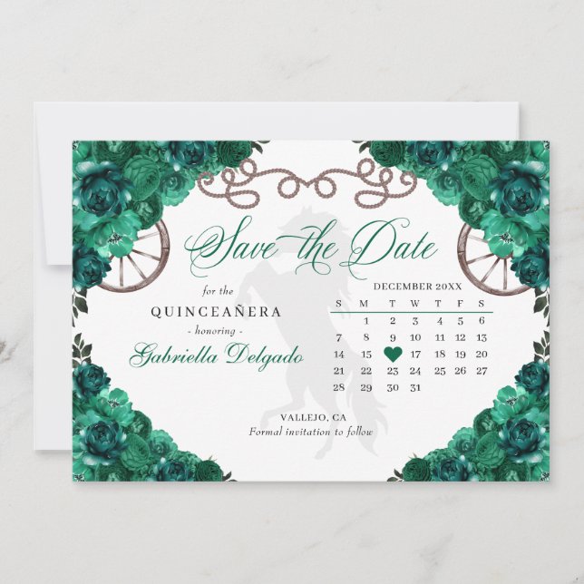 Invitation Western Green Charro Quinceañera Enregistrer La Da (Devant)