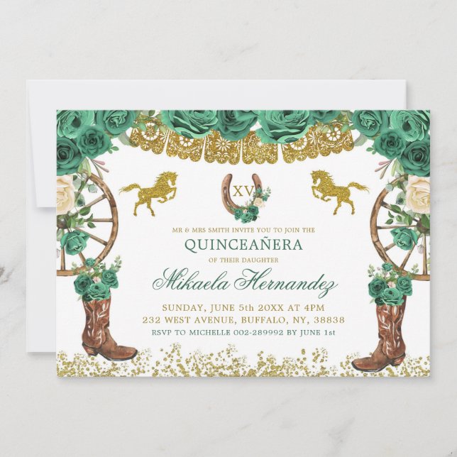 Invitation Western Green Hunter Charra Mis Quince Paysage I (Devant)
