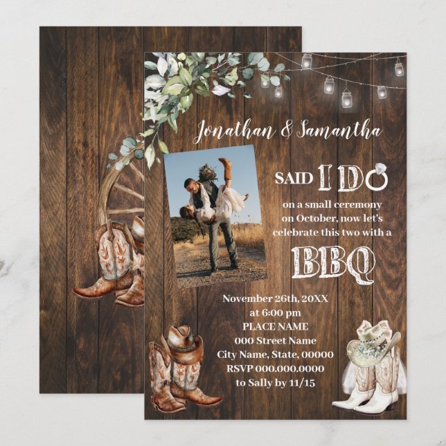 Invitation Western Greenery Said I do BBQ After Wedding (Devant / Derrière)