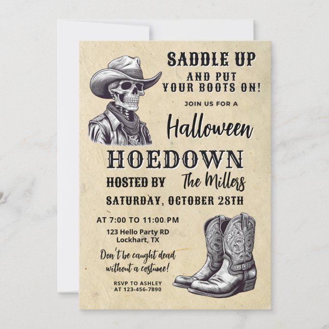Invitation Western Halloween Party, Éffrayant Cowboy, Hoedown (Devant)