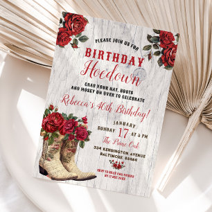 Invitation Western Hoedown Rustique Cowgirl Red Floral Annive