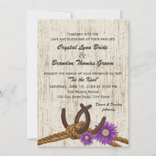 Invitation Western Horseshoe et Purple DaisyWedding