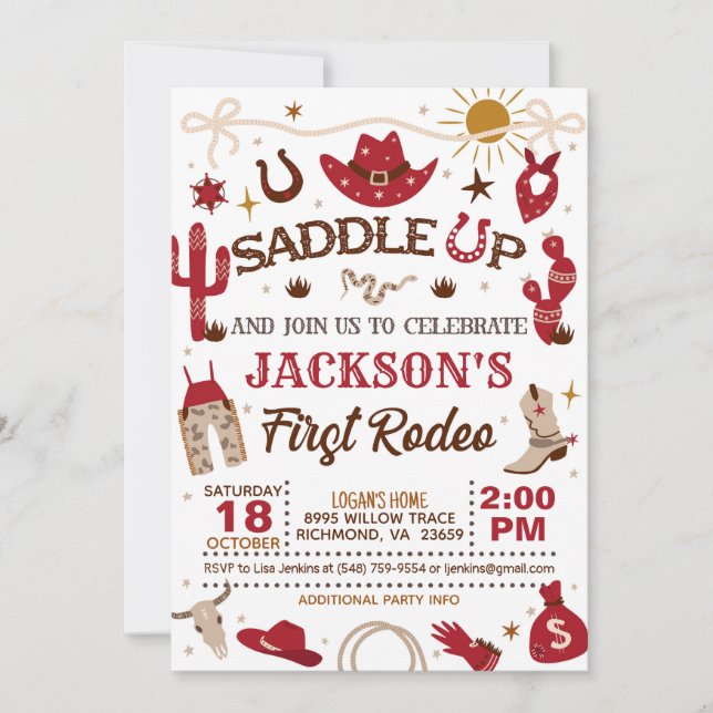 Invitation Western Mon premier anniversaire de rodéo (rouge) (Devant)