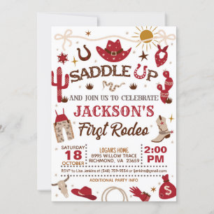 Invitation Western Mon premier anniversaire de rodéo (rouge)