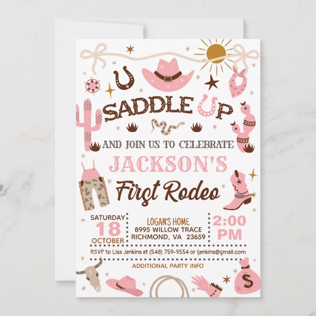 Invitation Western Mon premier rodéo fille d'anniversaire (ro (Devant)