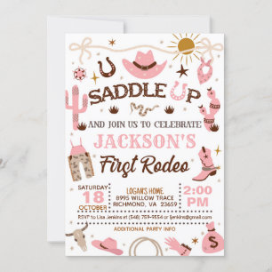 Invitation Western Mon premier rodéo fille d'anniversaire (ro