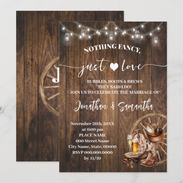 Invitation Western Nothing Fancy Just Love Elopement Mariage (Devant / Derrière)