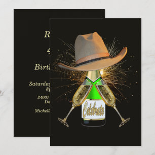 Invitation Western Party Cowboy Casquette Champagne Fireworks