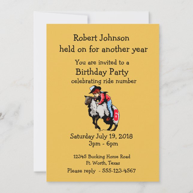 Invitation Western Party Rodeo Cowboy Mutton Buster (Dos)