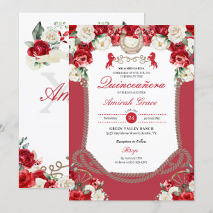 Invitation Western Red Roses Charro Cowgirl Quinceañera