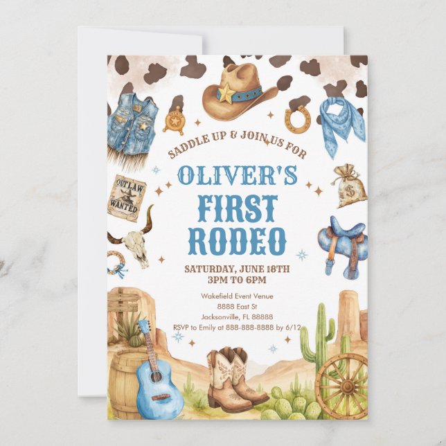Invitation Western Rodeo Cowboy First Rodeo 1st Birthday (Devant)