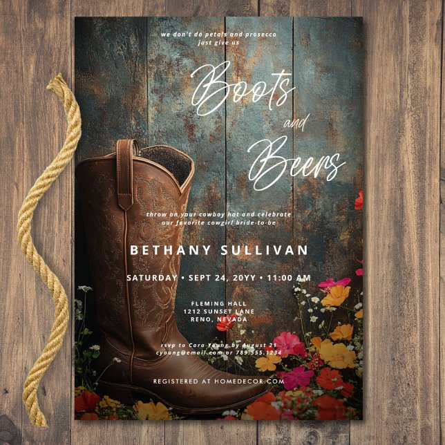 Invitation Western Rustic Boots & Beers Fête des mariées (Western Rustic Boots & Beers Bridal Shower Invitation)