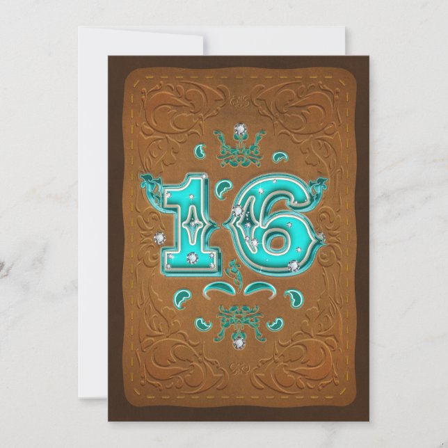 Invitation Western Rustic Brown & Turquoise SIXTEEN 16 Partie (Devant)