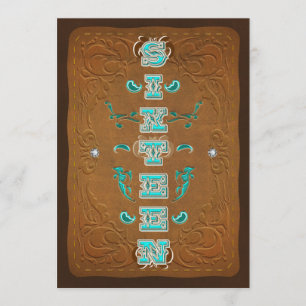 Invitation Western Rustic Brown & Turquoise SIXTEEN 16 Partie