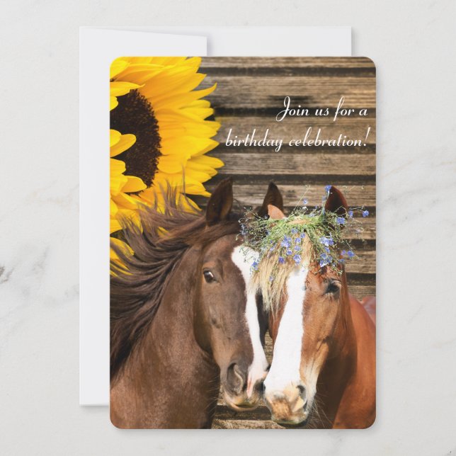 Invitation Western Rustic Sunflower Horse Pays Anniversaire D (Devant)