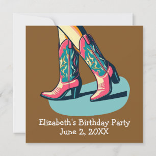 Invitation Western Thème Cowgirl Boots Fille fête d'anniversa
