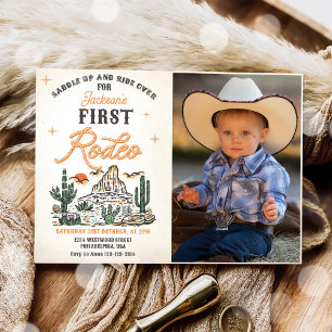 Invitation Western Vintage Desert First Rodeo Birday Photo