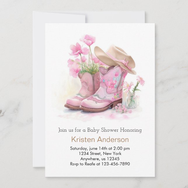 Invitation Western Watercolor Dreamy Cowgirl Baby shower (Devant)
