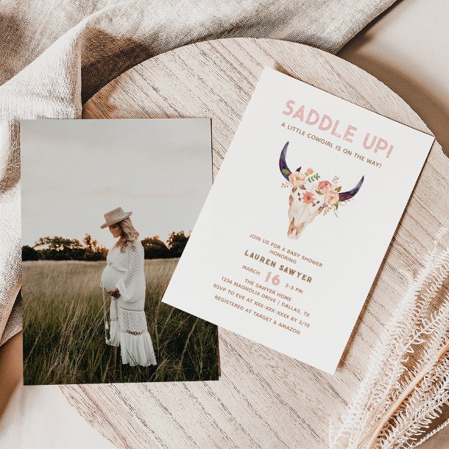 Invitation Western Watercolor Photo Baby Girl Douche (Créateur téléchargé)