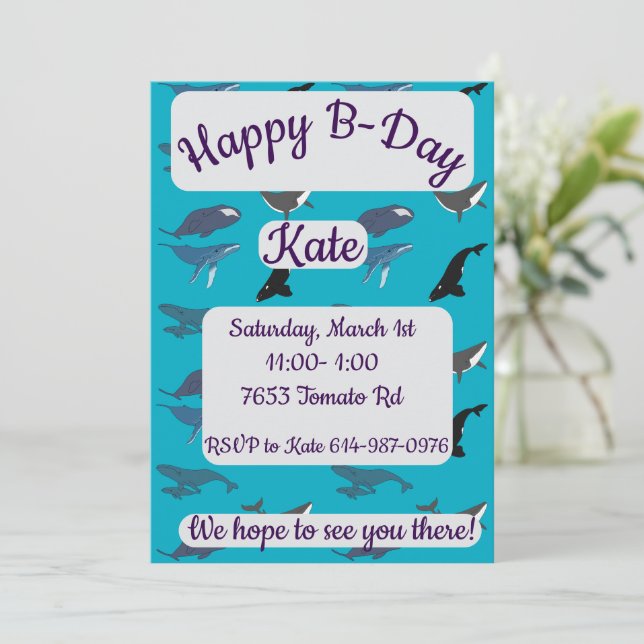 Invitation Whale Happy Birthday (Debout devant)