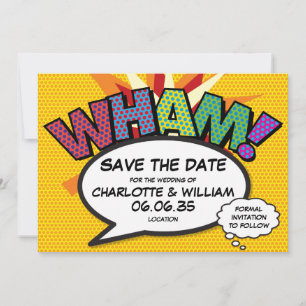 Invitation WHAM Enregistrer la date Fun Retro Comic Book Pop 