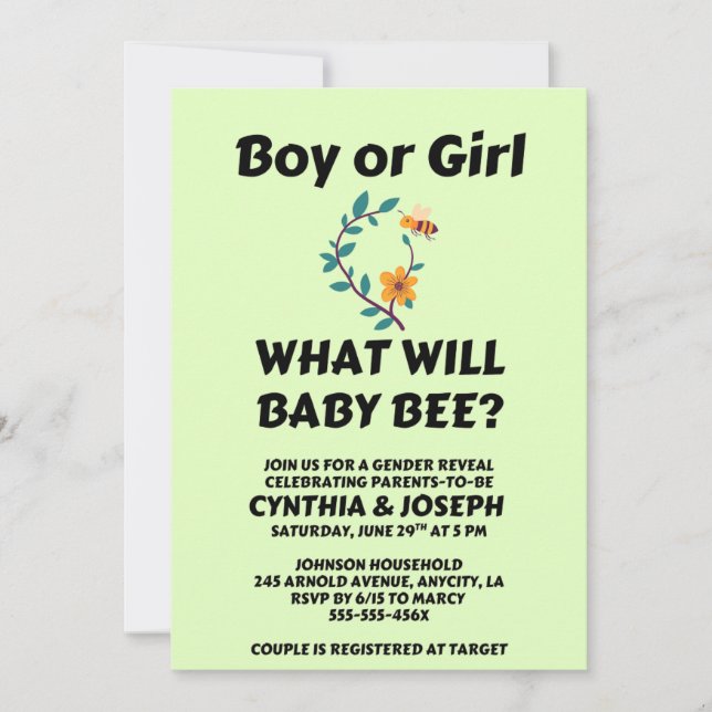 Invitation What Will Baby Bee Gender Reveal (Devant)