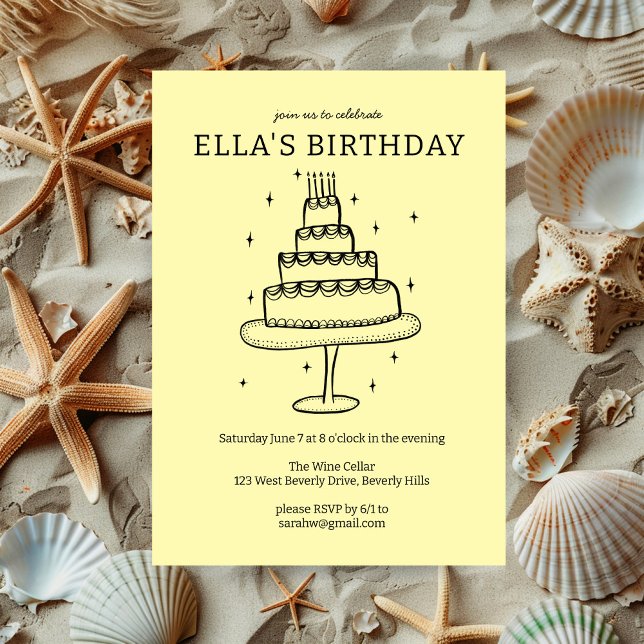 Invitation Whimsday Cake Doodle mignon fête personnalisée (Whimsical Birthday Cake Doodle Cute Custom Party Invitation
)
