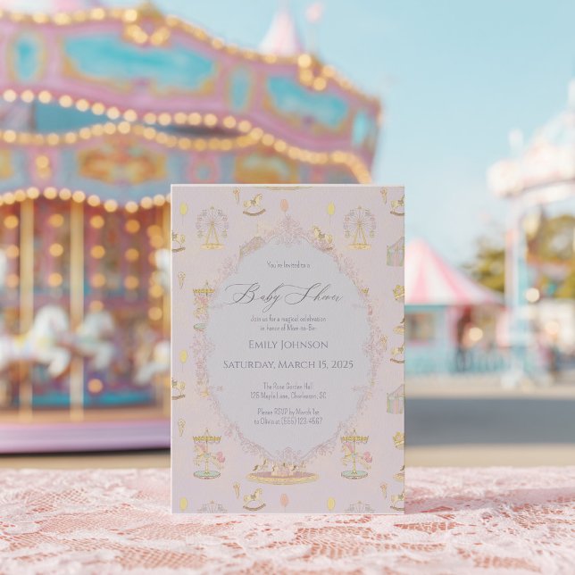 Invitation Whimsical Amusement Park Carousel Baby Shower (Créateur téléchargé)