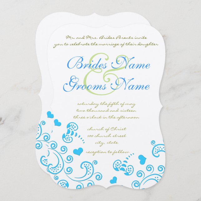 Invitation Whimsical Aqua Bumble Bee Swirl Mariage Inviter (Devant / Derrière)