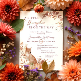 Invitation Whimsical Automne Terracotta Baby Fox Citrouille