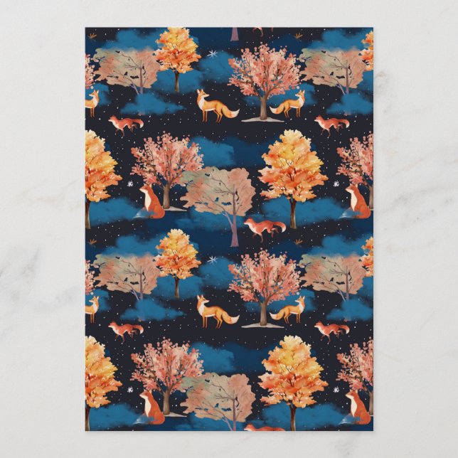 Invitation Whimsical Autumn Fox Night Forest Seamless Pattern (Devant)
