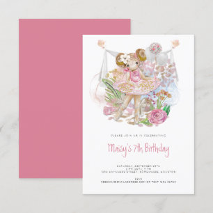 Invitation Whimsical Ballerina Rose Girl 7e fête d'anniversai