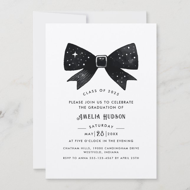 Invitation Whimsical Black Bow Kraft Paper Graduation Party (Devant)