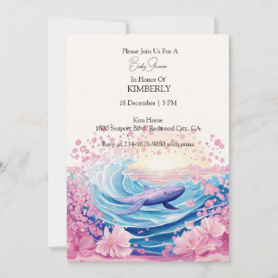 Invitation Whimsical Blue And Pink Whale Art