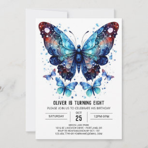 Invitation Whimsical Blue Butterfly Boy Anniversaire