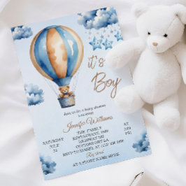 Invitation Whimsical Blue Hot Air Balloon Baby Boy Douche