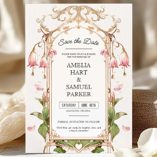 Invitation Whimsical Blush rose et or Floral Enregistrer la d