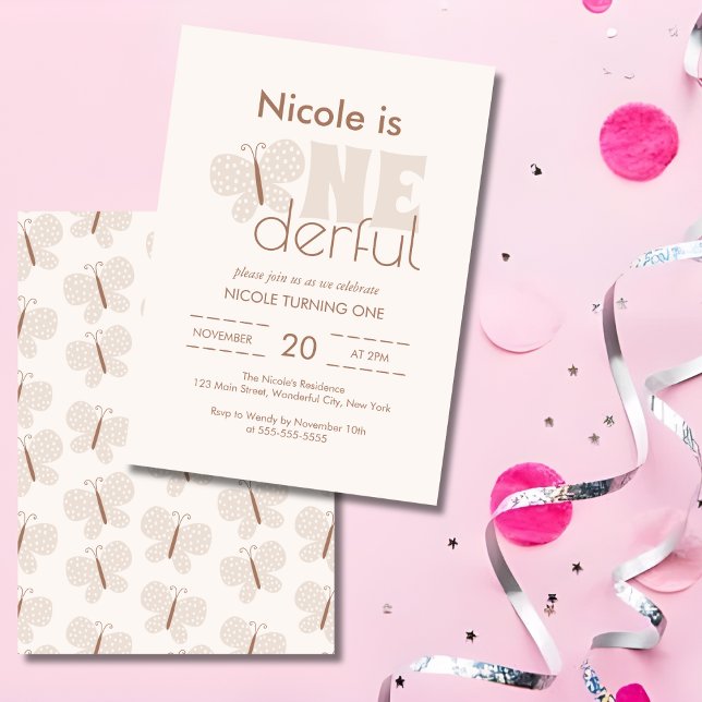 Invitation Whimsical Boho Baby Butterfly Retro 1er anniversai (Créateur téléchargé)