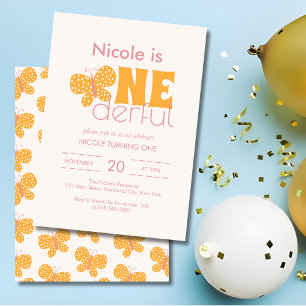 Invitation Whimsical Boho Cute Butterfly Retro 1er anniversai