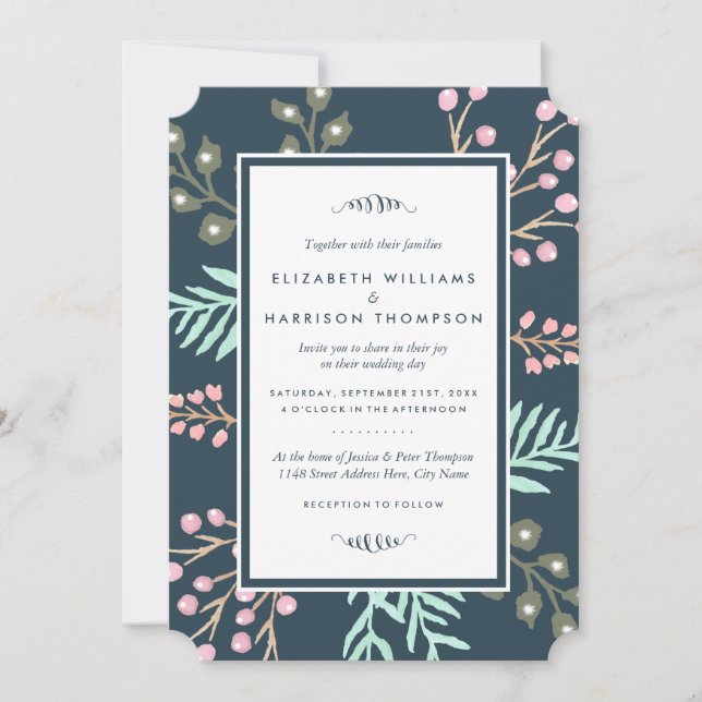 Invitation Whimsical Botanical Berry Mariage (Devant)