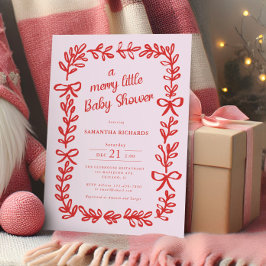 Invitation Whimsical bows red pink Merry little baby shower