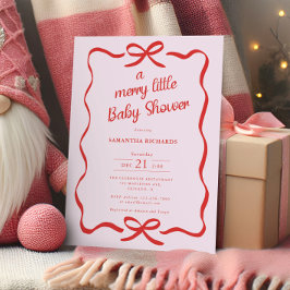 Invitation Whimsical bows red pink Merry little baby shower