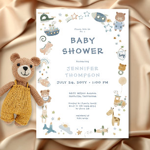Invitation Whimsical Boy Watercolor Baby shower Doodle