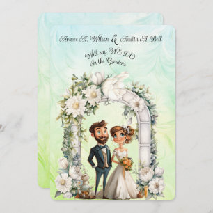 Invitation Whimsical Bride Mariage Arch Blue Green