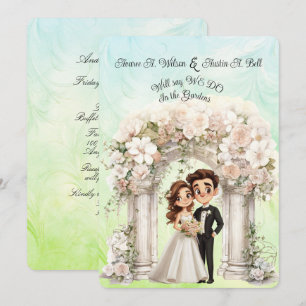 Invitation Whimsical Bride Mariage Arch Blue Green